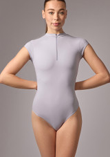 Move Dance Ash Zip Front Cap Sleeve Leotard Dark Lavender Front [Purple]