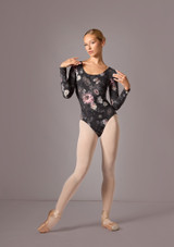 Move Dance Corrie Long Sleeve Floral Leotard Black Front 4 [Black]