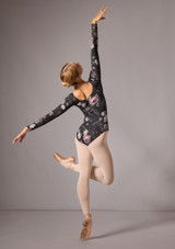 Move Dance Corrie Long Sleeve Floral Leotard Black Back [Black]