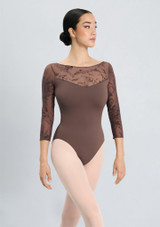 Intermezzo Gina 3/4 Flocked Sleeve Leotard Mink Front [Brown]
