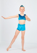 Alegra Girls Glacier Velour Crop Top Teal Front 8 [Blue]