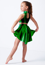 Alegra Girls Metallic Sara High-Low Skirt Emerald Front [Green]