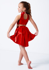 Alegra Girls Metallic Sara High-Low Skirt Red Front [Red]