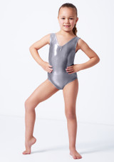 Alegra Girls Metallic Carly Leotard Dark Grey Front 3 [Grey]