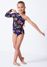 One sleeved asymmetric leotard FST Front [Patterned]
