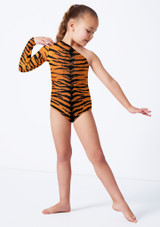 One sleeved asymmetric leotard TIG Front [Patterned]
