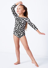 3/4 sleeve slash neck leotard BRS Front [Patterned]