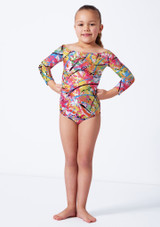 3/4 sleeve slash neck leotard ACT Front [Patterned]