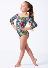 3/4 sleeve slash neck leotard GRF Front [Patterned]