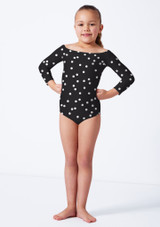 3/4 sleeve slash neck leotard POL Front [Patterned]