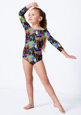 3/4 sleeve slash neck leotard RET Front [Patterned]
