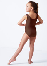 Alegra Girls Shiny Carly Leotard Brown Front [Brown]
