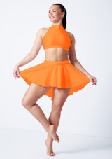 Alegra Shiny Sara High-Low Skirt Fluorescent Orange Front 6 [Orange]