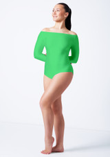 Alegra Shiny Clarissa Slash Neckline Leotard Vert Front [Green]