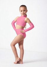 Alegra Girls Shiny Electra Racer Crop Top Pink Front [Pink]