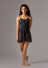 Lace skirt dipped hem Black Front [Black]