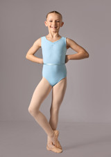 Sleeveless ruched front leo with belt (as Jessica) Pale Blue Front 8 [Blue]