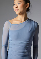 Jolista Embrace Long Sleeve Mesh Leotard Slate Blue Front 4 [Blue]