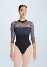 Hope 3/4 Sleeve Leotard Navy Blue Front [Blue]