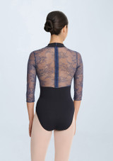 Hope 3/4 Sleeve Leotard Navy Blue Front 2 [Blue]