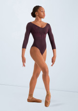 Mirella Floral 3/4 Sleeve Leotard Merlot Front [Red]