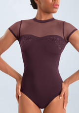 Mirella Floral Mock Neck Leotard Merlot Front 2 [Red]