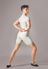 Move Dance Mateo Mens Short Sleeve Zip Biketard Dove Grey Back 4 [Grey]