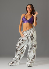 Metallic Crop Top Purple Front [Purple]