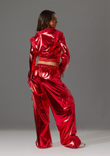 Metallic Hip Hop Bomber Jacket /contrast sequin panels Red Back 4 [Red]