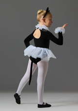 Black & White velour cat with net ruffles and velour ear headband White-Black Front 3 [White]