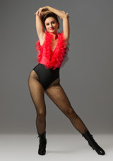 V Dip Ruffle Leotard Black-Red Front [Black]