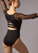 Move Dance Jet 3/4 Sleeve Mesh Leotard Black Back [Black]