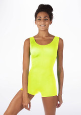 Alegra Shiny Hotpant Unitard Yellow front. [Yellow]