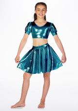 Alegra Girls Metallic Circle Dance Skirt Blue Back [Blue]