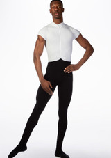 Ballet Rosa Mens Double Toned Short Sleeve Unitard Black-Red Front [Black]