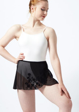 Ballet Rosa Flock Mesh Wrap Skirt Black Front [Black]