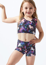 Alegra Girls Unicorn Gymnastics Crop Top Patterned Front [Patterned]