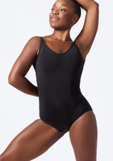 Capezio V Neck and Mesh Leotard Black Front [Black]