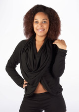 Dincwear Ladies Drape Detail Wrap Dance Top Black Crop [Black]