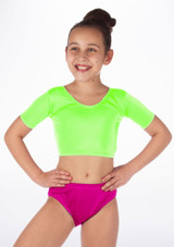Alegra Girls Shiny Odele Dance Crop Top Green front #2. [Green]