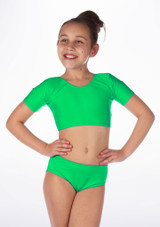 Alegra Girls Shiny Odele Dance Crop Top Vert Green Main [Green]