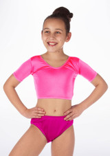 Alegra Girls Shiny Odele Dance Crop Top Pink front #4.