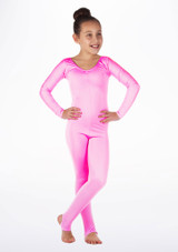 Alegra Girls Shiny Blaine Catsuit Pink front #4. [Pink]