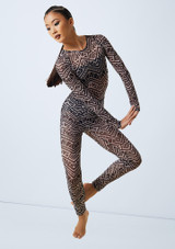 Weissman Tribal Mesh Unitard Tan Front [Tan]