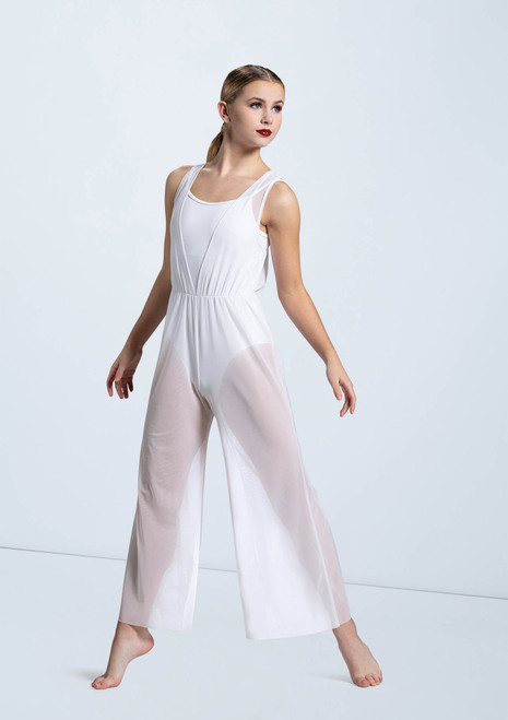 Weissman Cowl Drape Power Mesh Jumpsuit White [White]