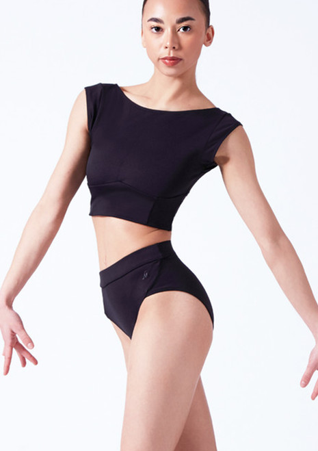 Move Dance Dahlia Cap Sleeve Crop Top Black Front [Black]