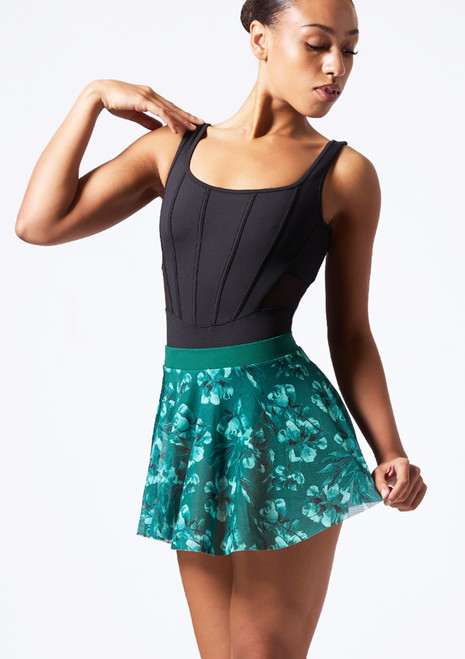 Bloch Ellery Print Mesh Skirt Dark Green Front [Green]