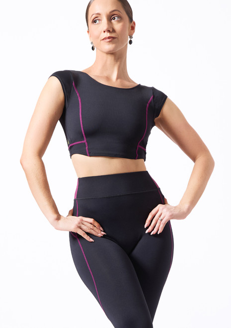 Move Dance Anaya Cap Sleeve Dance Top Black Front [Black]