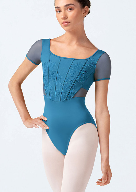 Bloch Olivia Cap Sleeve Leotard Cerulean Front [Blue]