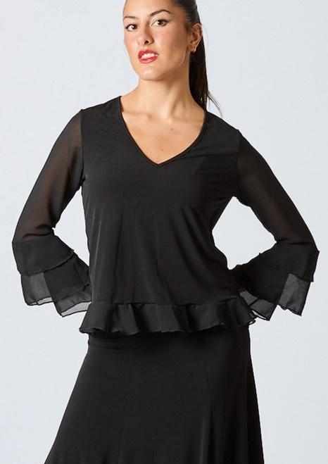 Intermezzo Hypatia Flared Sleeve Top Black Front [Black]